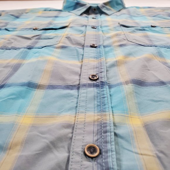 Prana Shirt Men 2XL Blue Plaid Nylon Short Sleeve Button Up Outdoor Gorpcore - Picture 3 of 14